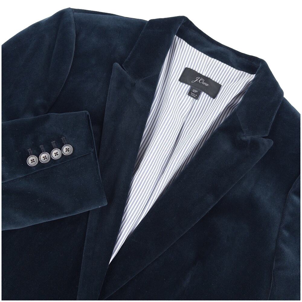 J Crew Parke Velvet Blazer Women 12P Dark Teal Cotton Preppy Holiday Jacket